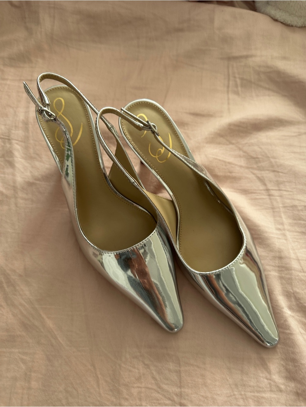 Sam Edelman Metallic Silver Pointed-Toe Slingback Heels